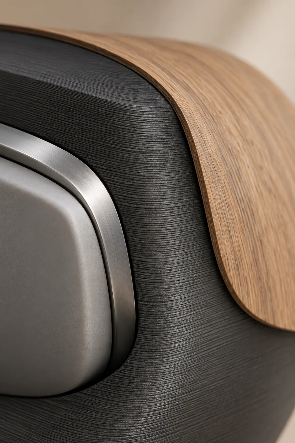 Concept detail of printed layers, thin wood veneer and aluminium.